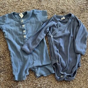 kate quinn Ribbed Blue Kids One-Piece Rompers - Set of 2